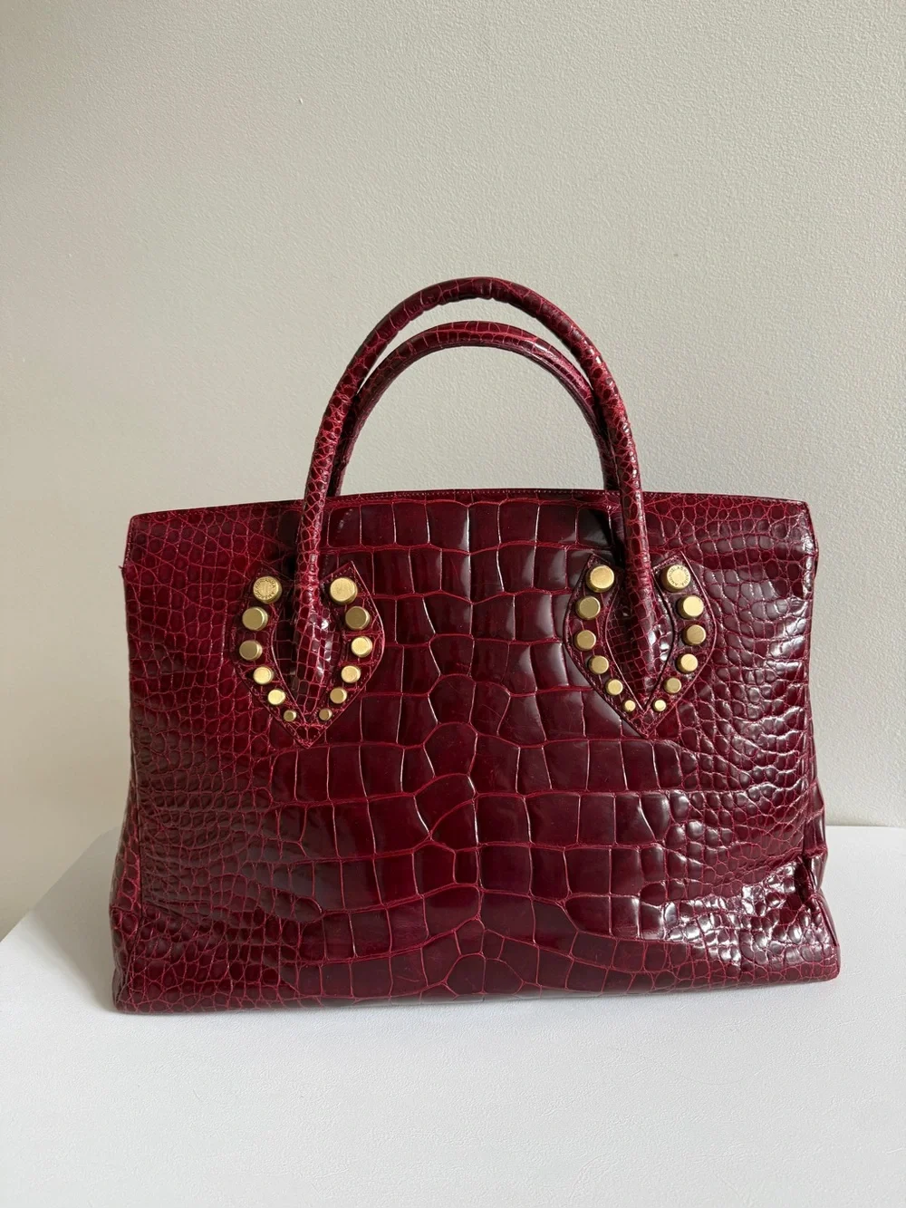 AMBROSI ABRIANNA Genuine Crocodile Top Handle Bag Handbag, Burgundy